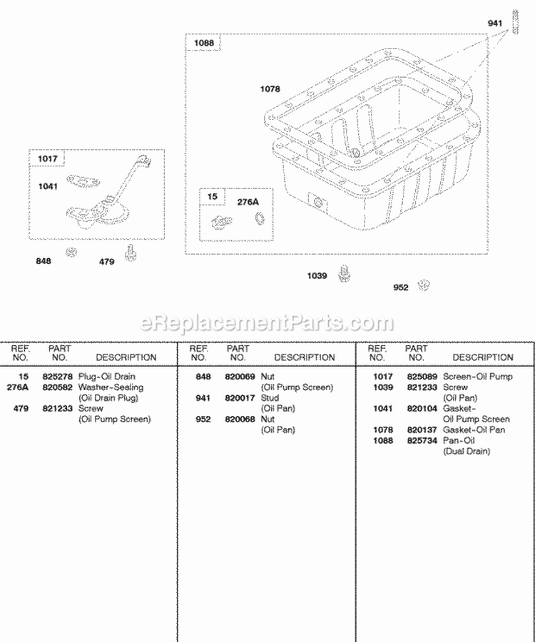 Oil Pan Oil Screen Diagram and Parts List for 588447-0223-E2  Briggs and Stratton Engine